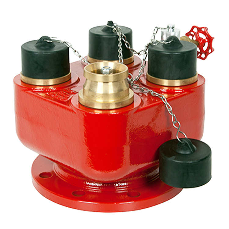 High - Pressure Resistant breeching Inlet – 24 bar test pressure, stainless steel chains, ABS cap, ideal for firefighter hose connection.